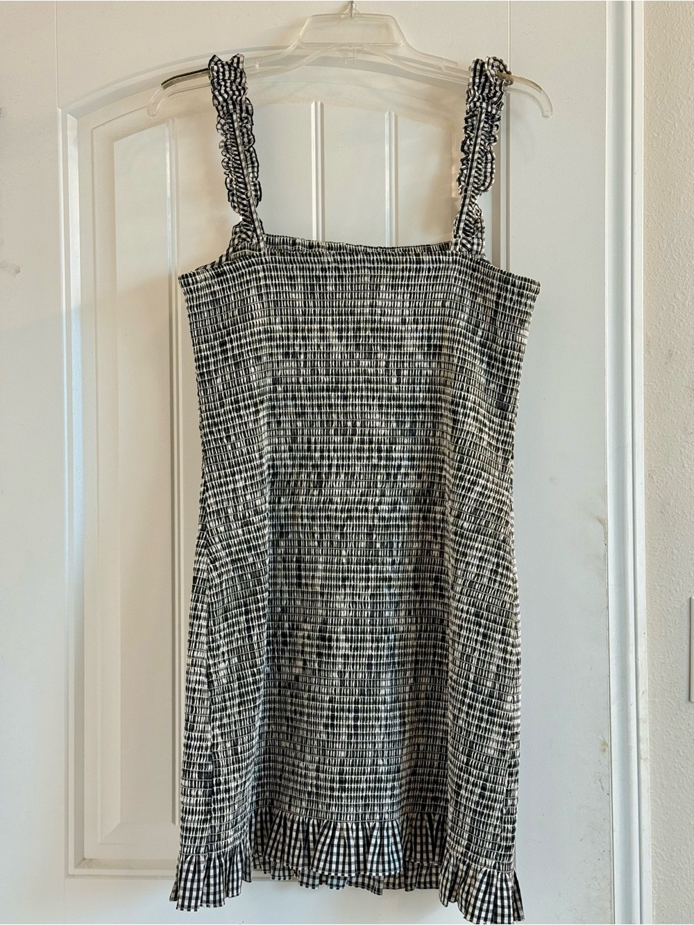 Gianni Bini Black & White Smocked Mini Dress with Ruffle Straps